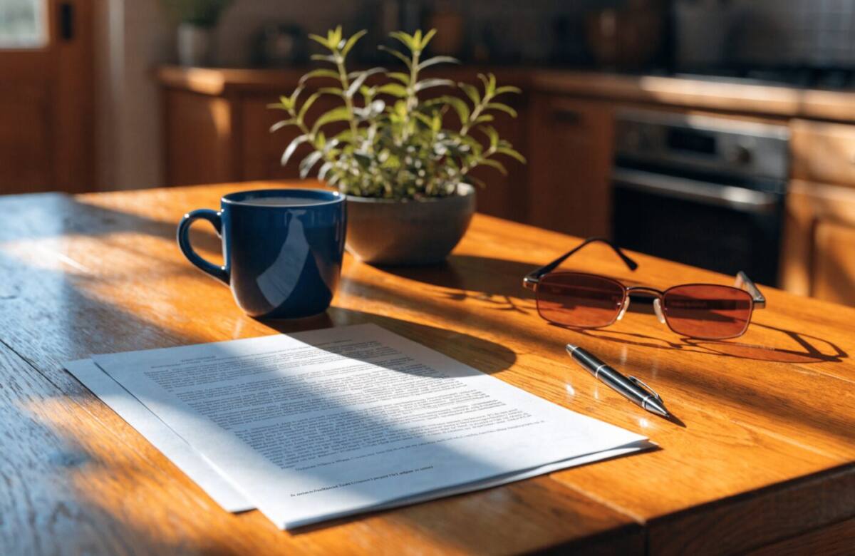 Rapport de visite du SPANC posé sur une table, avec lunettes et stylo